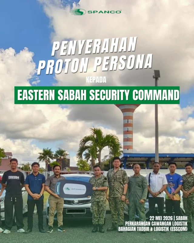Sesi penyerahan kenderaan baharu ini telah berlangsung pada 22 Mei 2026, bertempat di Perkarangan Cawangan Logistik, Bahagian Tadbir & Logistik, ESSCOM. Penyerahan dibuat oleh wakil SPANCO, Encik Zarirul Rahman kepada wakil ESSCOM, Kapten Wan Nizam (PS 2 - Bahagian Tadbir & Logistik ESSCOM).

Turut hadir bersama ialah Mejar Saw Jie Hao (Mantan PS 2 - Bahagian Tadbir & Logistik ESSCOM) dan anggota-anggota Eastern Sabah Security Command (ESSCOM) Cawangan Logistik. Semoga dengan adanya aset baharu ini, urusan logistik dan tugasan harian warga ESSCOM dapat dipermudahkan demi keselamatan wilayah kita! 🇲🇾

#ESSCOM #SPANCOMy #spancosdnbhd #spancomalaysia #sabah