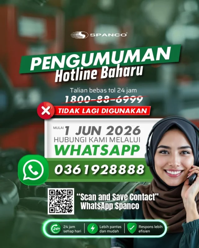 🚨 NOMBOR HOTLINE BAHARU SPANCO! 🚨

Perhatian! SPANCO kini beralih ke talian WhatsApp Hotline baharu untuk memberikan perkhidmatan yang lebih pantas, mudah, dan efisien buat anda.

📱 03-6192 8888
🕒 24 Jam Setiap Hari

Talian hotline *1800-88-6999* sudah tidak digunakan lagi. Tunggu apa lagi? Jom update contact anda dan simpan nombor baharu ini sekarang! 😉 

#SPANCOMalaysia #SpancoSdnBhd #HotlineNumberSpanco