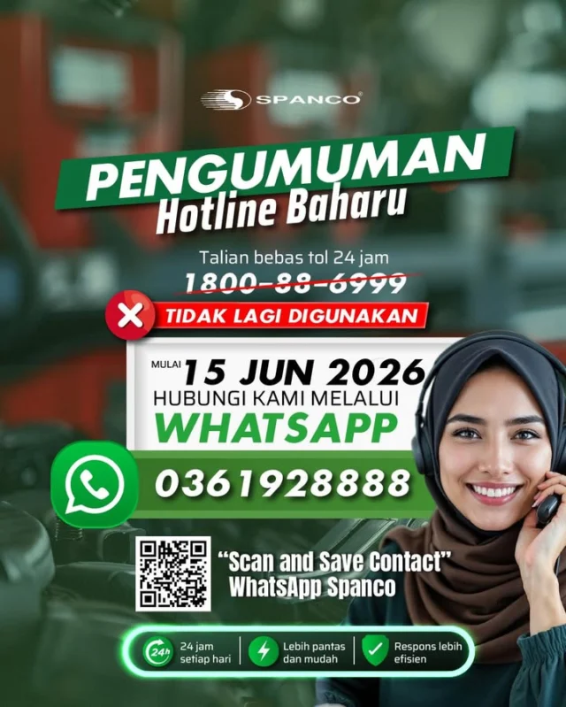 🚨 NOMBOR HOTLINE BAHARU SPANCO! 🚨

Perhatian! SPANCO kini beralih ke talian WhatsApp Hotline baharu untuk memberikan perkhidmatan yang lebih pantas, mudah, dan efisien buat anda.

📱 03-6192 8888
🕒 24 Jam Setiap Hari

Talian hotline *1800-88-6999* sudah tidak digunakan lagi. Tunggu apa lagi? Jom update contact anda dan simpan nombor baharu ini sekarang! 😉 

#SPANCOMalaysia #SpancoSdnBhd #HotlineNumberSpanco